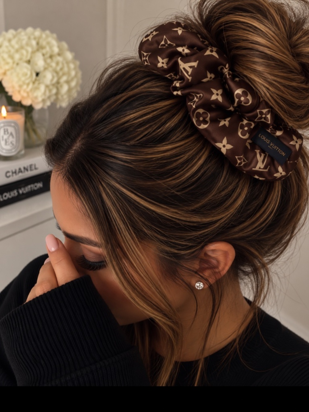 Chocolate Brown Printed Scrunchie New